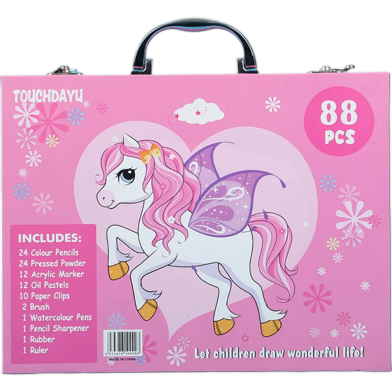 Unicorn Space Kids Art Set – Coloring, Drawing And Painting Crayons Acrylic Color Gift Set – 88 Pcs image