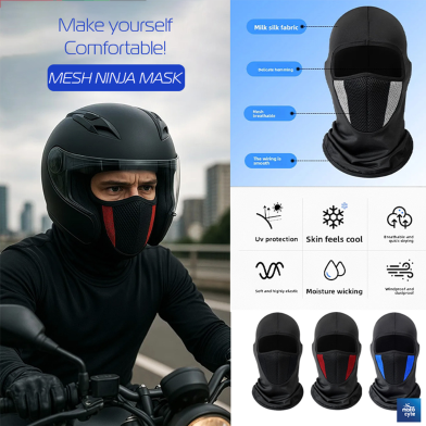 (Random Color) Unisex Super Breathable Full Face Mesh Balaclava Ninja Mask for Cycling Motorbike Sports Windproof Dustproof UV Protection Washable 1 Piece image
