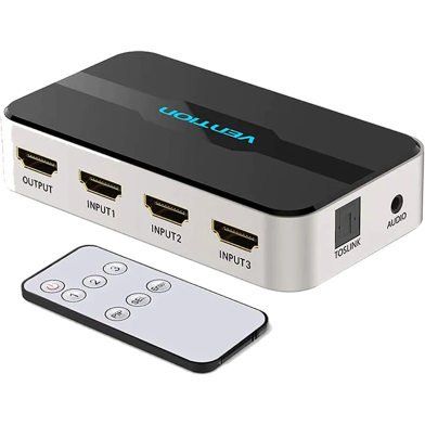 VENTION AFJH0 3 In 1 Out HDMI Switcher With Audio Separation Gray Metal Type image