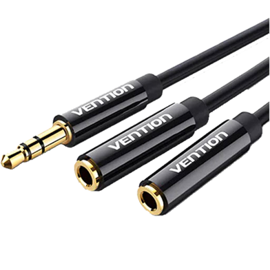 VENTION BBSBY 3.5mm Male to 2x3.5mm Female Stereo Splitter Cable 0.3M Black ABS Type image
