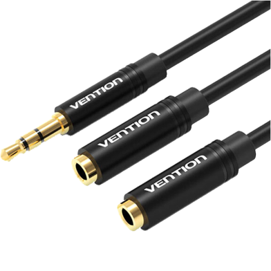 VENTION BBWBY 3.5mm Male to 2 3.5mm Female Stereo Splitter Cable 0.3M Black Metal Type image