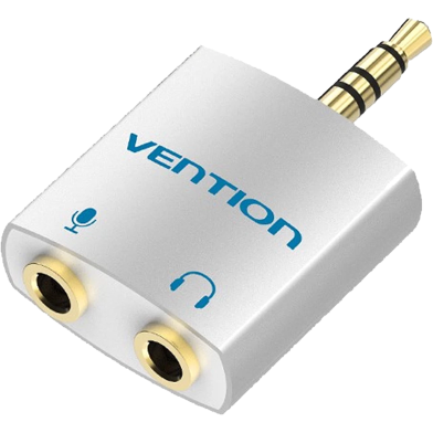 VENTION BDBW0 4 Pole 3.5mm Male to 2 3.5mm Female Audio Splitter with Separated Audio and Microphone Port Slivery image