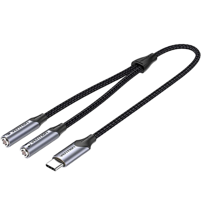 VENTION BGPHY USB-C Male to TRS Audio And Mic Jack 0.3M Gray Aluminum Alloy Type image