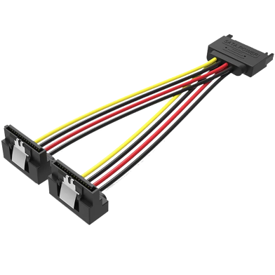 VENTION KDBBB SATA 15P Male to 90° 2*15P Female Power Splitter Cable 0.15M Black image