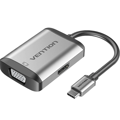 VENTION TFAHB Type-C To HDMI/VGA/USB3.0/PD Converter 0.15M Gray Metal Type image
