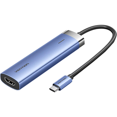 VENTION TGESB USB-C To HDMI/USB 3.0 x 3/PD Docking Station 0.15M Blue Aluminum Alloy Type image