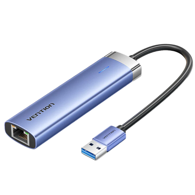 VENTION TGFSB USB 3.0 To USB 3.0 x 3/RJ45/USB-C Hub 0.15M Blue Aluminum Alloy Type image