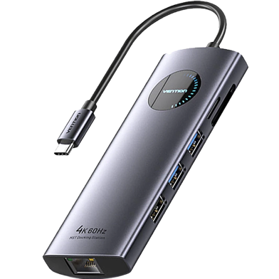 VENTION TQWHB USB-C To DP/HDMI x 2/USB 3.0 x 2/USB 2.0/RJ45/SD/TF/PD MST Docking Station 0.15M Gray Aluminum Alloy Type image