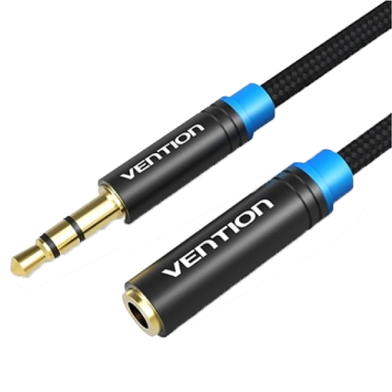 VENTION VAB-B06-B150-M Cotton Braided 3.5mm Audio Extension Cable 1.5M Black Metal Type image