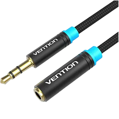 VENTION VAB-B06-B300-M Cotton Braided 3.5mm Audio Extension Cable 3M Black Metal Type image