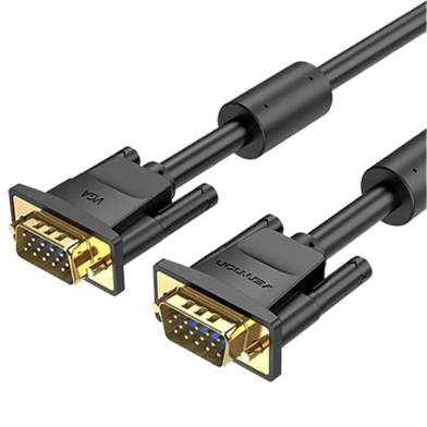 VENTION VAG-B04-B2500 VGA(3 Plus 6) Male To Male Cable With 2 Ferrite Core 25M Black image