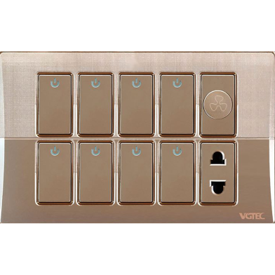 VGTEC 8 Gang Switch with Fan Dimmer and 2 Pin Socket (Platinum Series) image