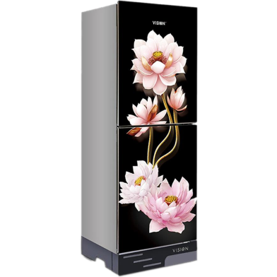 VISION Glass Door Refrigerator RE-142 Liter Lotus Flower Top Mount image
