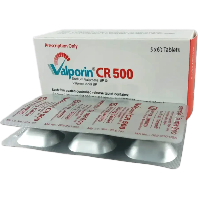 Valporin CR 500 mg Tablet (Controlled Release) 6's Strip image