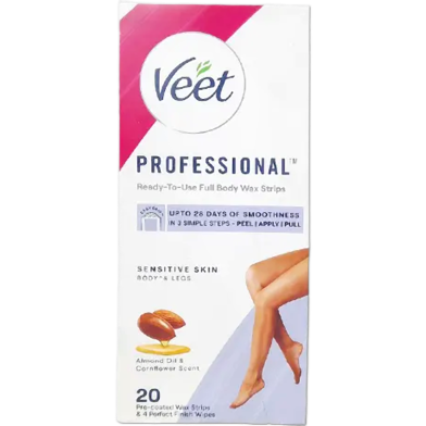 Veet Professional Ready To Use Almond Oil Full Body 20 Wax Strips image