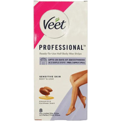 Veet Professional Ready To Use Half Body Wax Strips For Sensitive Skin 8 Strips image