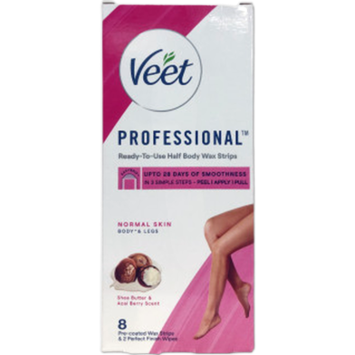 Veet Professional Ready To Use Half Body Wax Strips For Normal Skin 8 Strips image