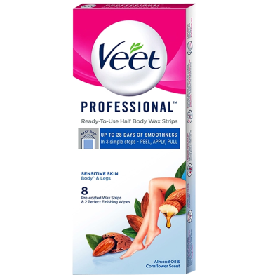 Veet Professional Ready To Use Half Body Wax Strips For Sensitive Skin 8 Strips image