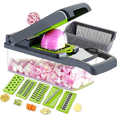 Vegetable And Fruit Cutter Manual Food Chopper, Slicer And Dicer With 16 In 1 Storage Box image