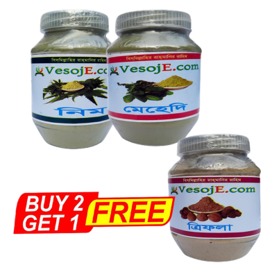VesojE Agro Neem Powder - 150 gm And Mehedi Powder150gm With VesojE Agro Trifola Powder 150gm (Buy 2 Get 1) image