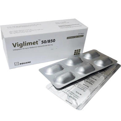 Viglimet 50 mg, 850 mg Tablet 6's Strip image