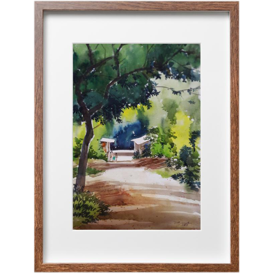 Mahmudur Rahman Rial Village Road Watercolor Painting - (26x20)inches image