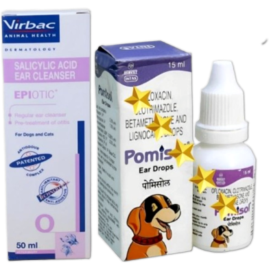 Virbac Epiotic Ear Cleanser 50ml plus Intas Pomisol Ear Drop For Dogs and Cats 15ml (Combo) image