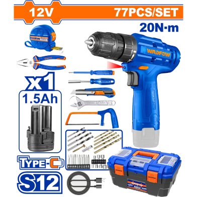 WADFOW Cordless Drill 77 Pcs Tools Set image