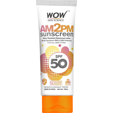 WOW Skin Science Water Resistant Sunscreen AM2PM SPF-50 Lotion 100 ml image