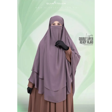 Wafa Double Layer Ready Hijab And Niqab | Deep Mocha image