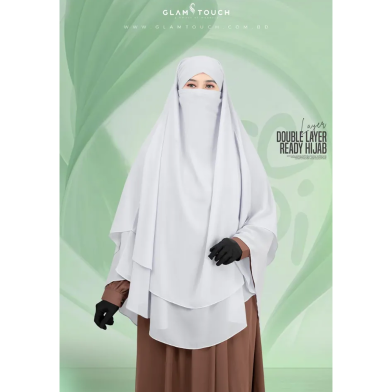 Wafa Double Layer Ready Hijab And Niqab | White image