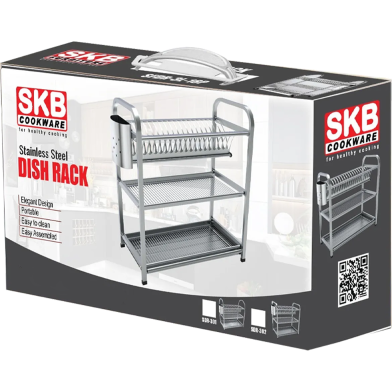 Wall Hanging 3 Layer Stainless Steel Dish Rack (Square) 18 Inch 20 Plate - High Quality with Glass And Spoon Holder image