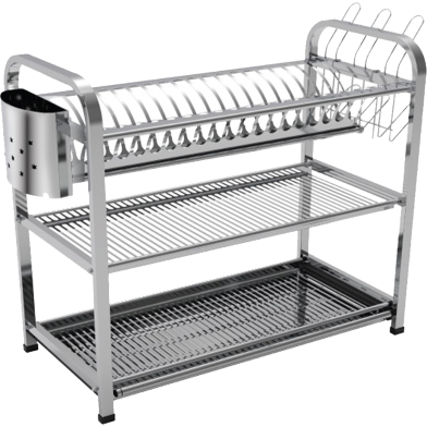 Wall Hanging 3 Layer Stainless Steel Dish Rack - 18 Plate - 20 Inch image