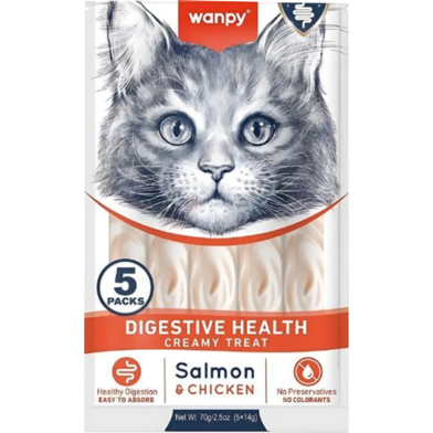 Wanpy Cat Digestive Health Treats Creamy Salmon and Chicken (5*14g) image