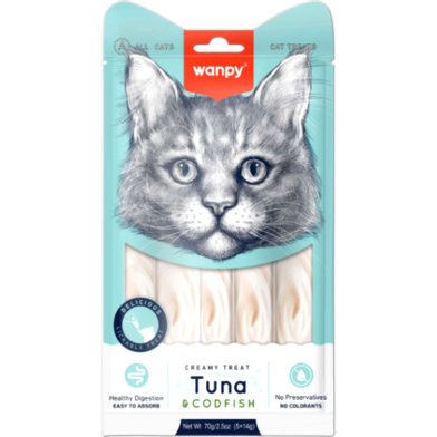 Wanpy Creamy Cat Treat Tuna And Cod Fish 70gm (5x14gm) image