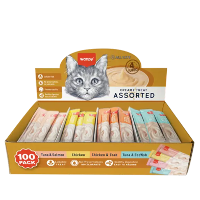 Wanpy Creamy Treat Assorted Mix Flavor 100pc Pack 14gm (1400gm) image