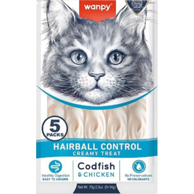 Wanpy Hairball Control Creamy Cat Treats with Chicken and Cod Fish (5*14g) image