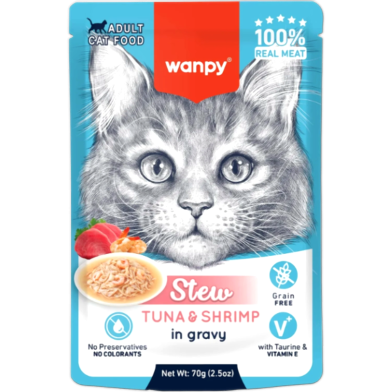 Wanpy Stew in Gravy Pouch Cat Food Tuna andShrimp 70gm image