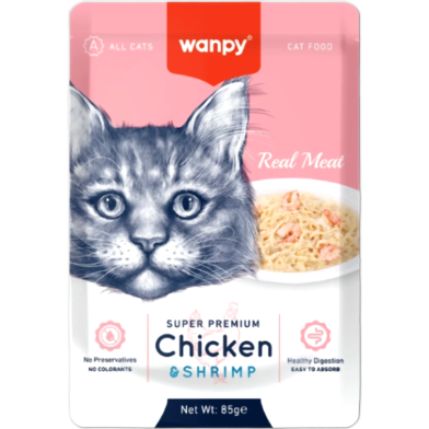 Wanpy Super Premium Pouch Cat Food Chicken and Shrimp 85gm image
