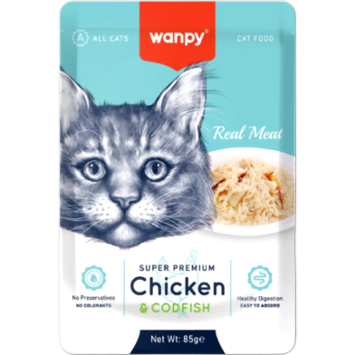 Wanpy Super Premium Pouch Cat Food Chicken and Cod Fish 85gm image