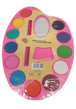 Water Colors Plastic Artist Palette with brush, for kids (Small Size) - 12 Pcs image