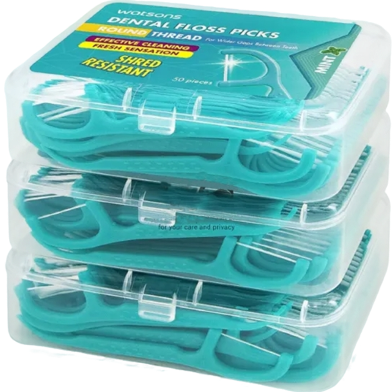 Watsons Round Thread Mint Dental Floss Picks - 3 Box Savings Combo - Total 150pcs Floss image