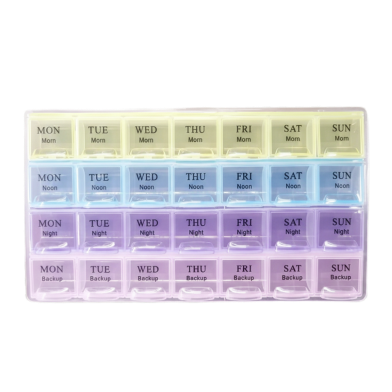 Weekly Medicine Organizer Box with 28 Grids 7 Days Storage image