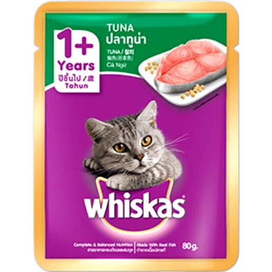 Whiskas Adult Cat Pouch Food (1 year) – Tuna In Jelly 80g | Cat Wet Food image