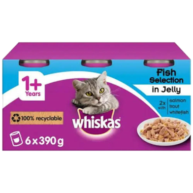 Whiskas Adult Wet Cat Food Tin Salmon in Jelly - 390gm - 6pcs image