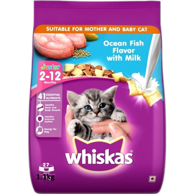 Whiskas Junior Mother Cat and Kitten (2-12 Months) Dry Cat Food, Ocean Fish Flavour 1.1kg image