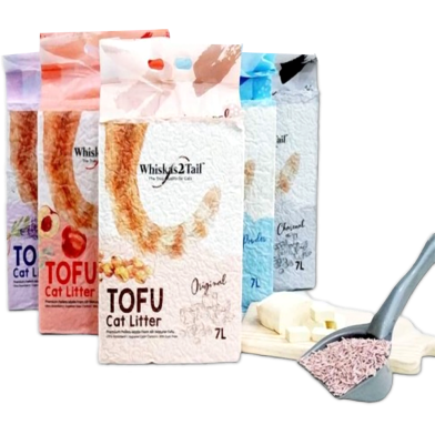 Whiskers 2Tail Tofu Cat Litter 7L | Clumping Cat Litter9 | 9.9 percent Dust Free Unscented Tofu Super Absorbent Litter image