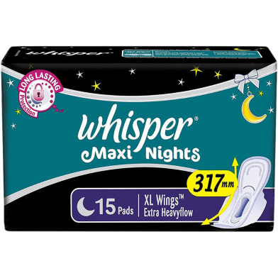 Whisper Maxi Nights Wings Heavy Flow Sanitary Pads for Women- XL 15 Napkins image
