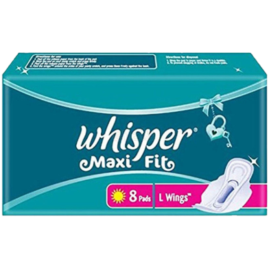 Whisper Maxi fit Wings Sanitary Pads for Women, Large, 8 Napkins image