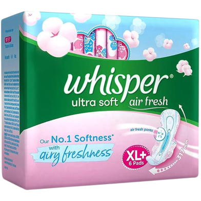 Whisper Ultra Soft Air Fresh Sanitary Pads for Women XL Plus 6 Napkins image
